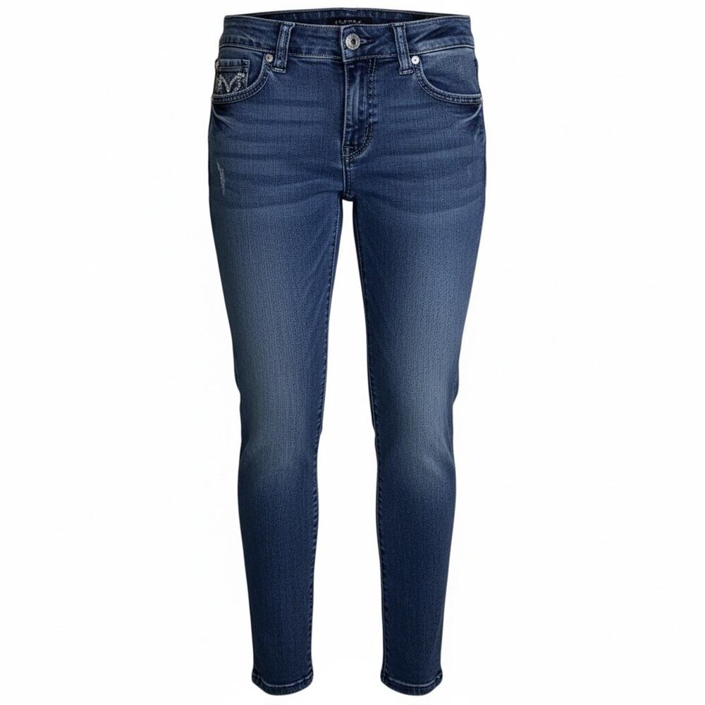 Mi Jeans Trendy Low Rise Embellished Pocket Y2K Western Rhinestone Denim Sz 7